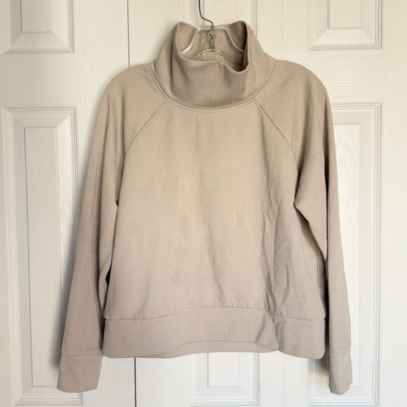 RBX Relaxed Beige Loose Fit Pullover Quilted Cowl Mock Neck Sweatshirt M - Picture 1 of 16